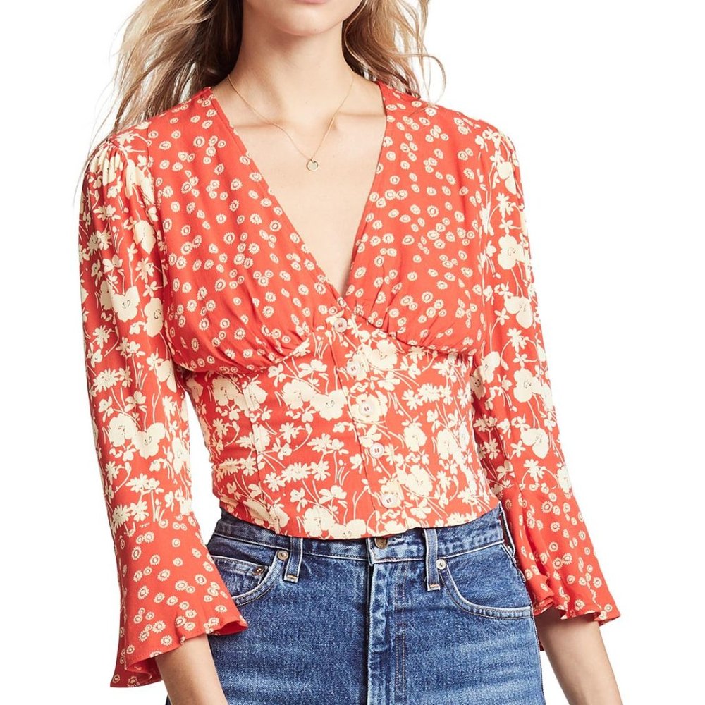 Free People Bohemian Button Front Floral Blouse